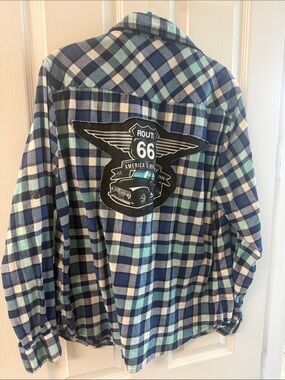 JACHS Girlfriend Blue, Navy & White Plaid Button-Down Shirt